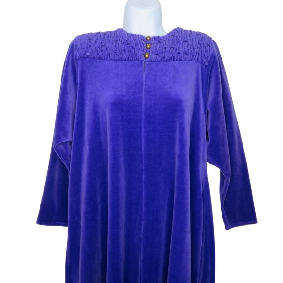 David Brown for I. Magnin & Co. Purple Velour Long Sleeve Caftan Robe Pockets - Picture 1 of 16